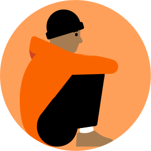 Round graphic of person sitting on ground
